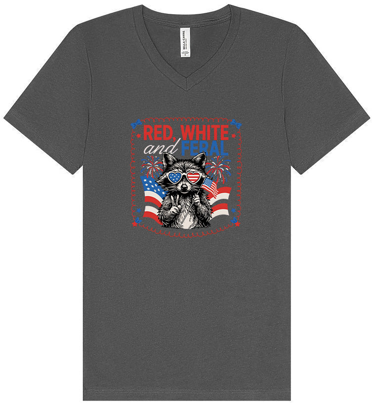 Red, White, Feral Unisex V-Neck Shirt