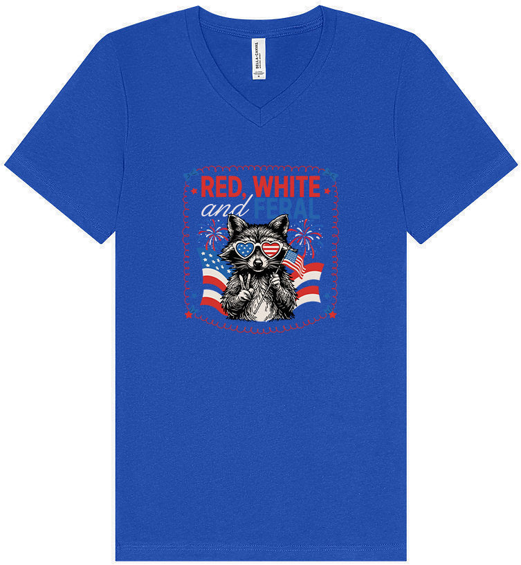 Red, White, Feral Unisex V-Neck Shirt