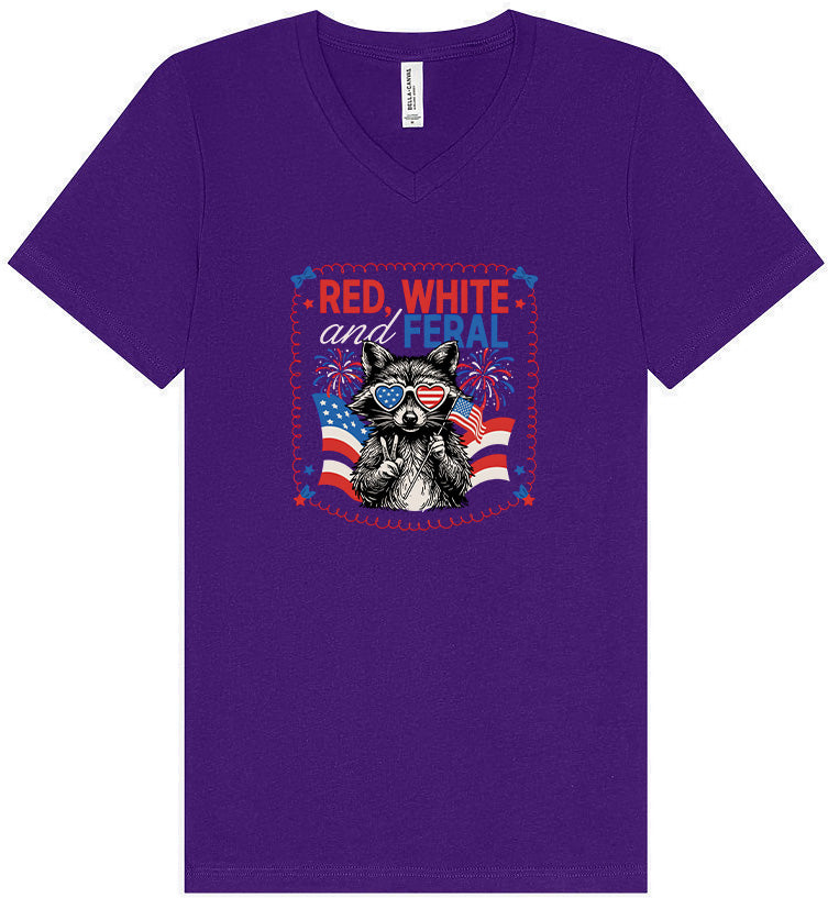 Red, White, Feral Unisex V-Neck Shirt