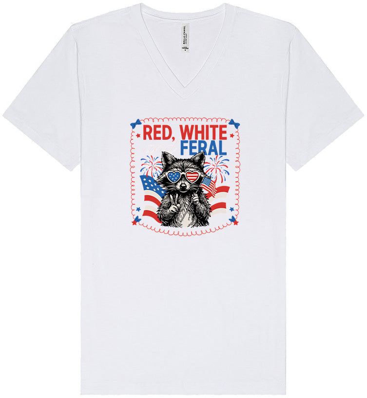 Red, White, Feral Unisex V-Neck Shirt