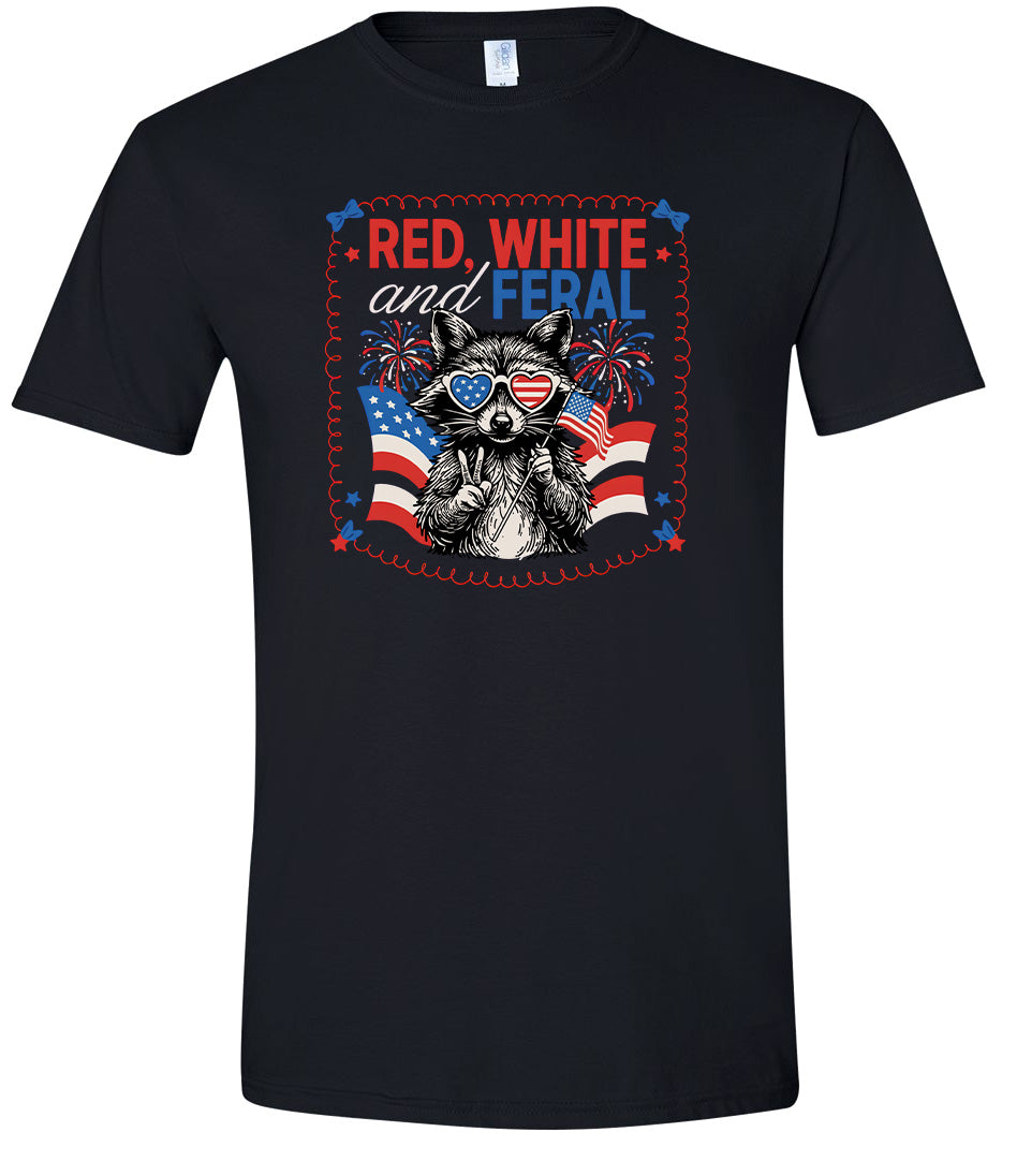 Red, White, Feral Adult Gildan Soft Shirt