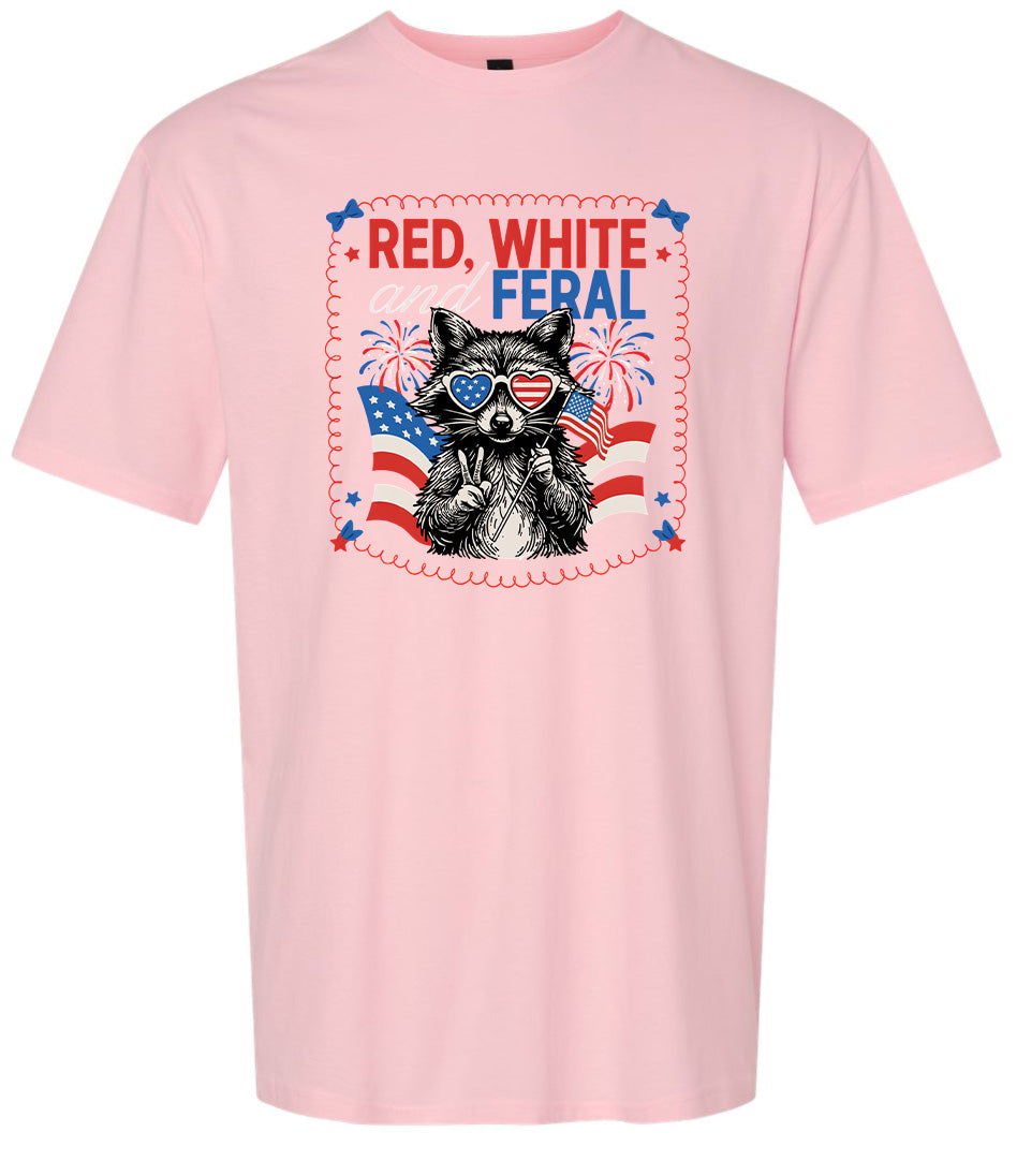 Red, White, Feral Adult Gildan Soft Shirt