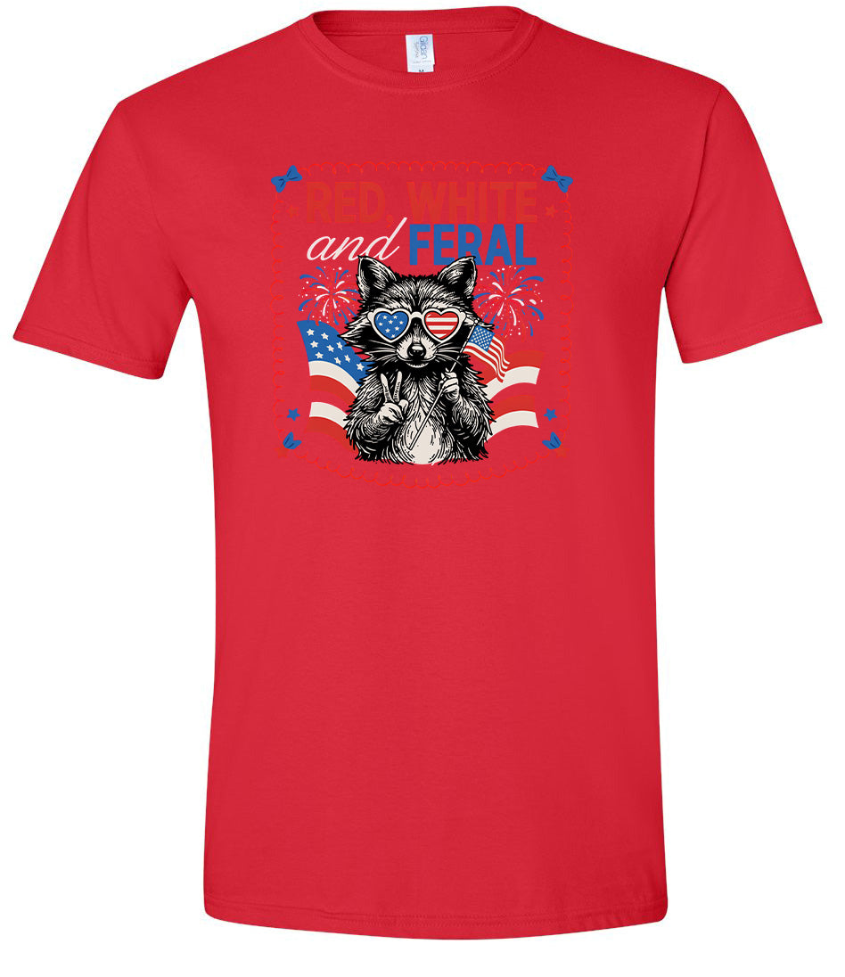 Red, White, Feral Adult Gildan Soft Shirt