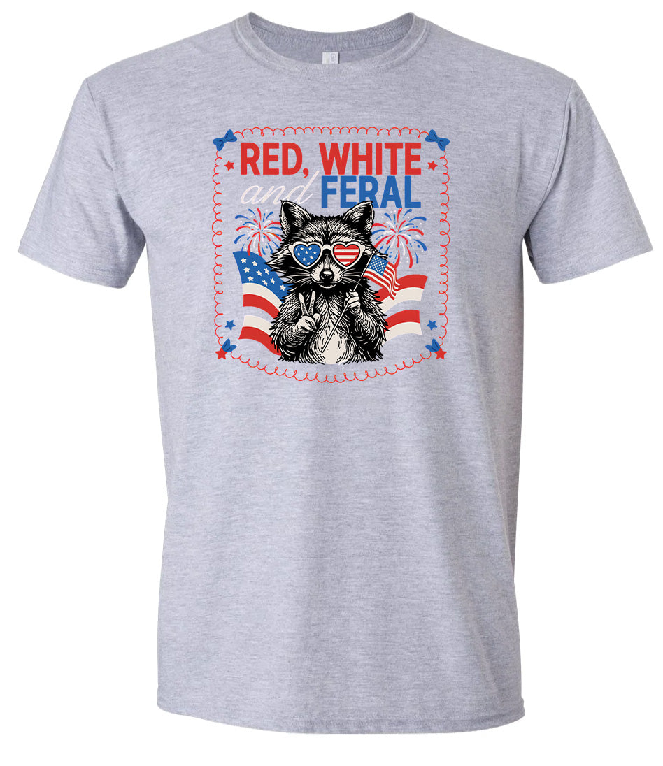 Red, White, Feral Adult Gildan Soft Shirt
