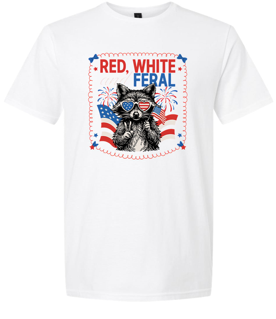 Red, White, Feral Adult Gildan Soft Shirt