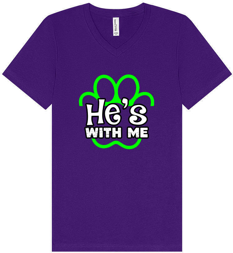 Neon Paws He's With Me Unisex V-Neck Shirt