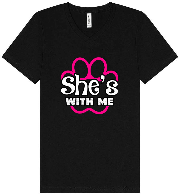 Neon Paws She's With Me Unisex V-Neck Shirt