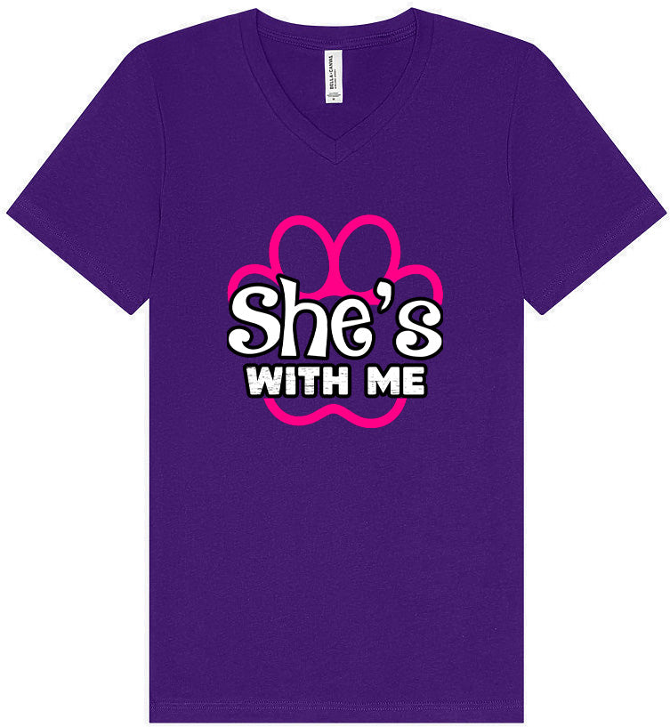 Neon Paws She's With Me Unisex V-Neck Shirt