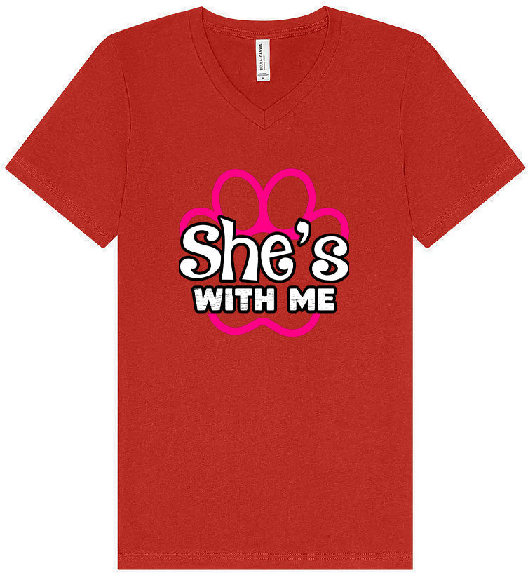 Neon Paws She's With Me Unisex V-Neck Shirt