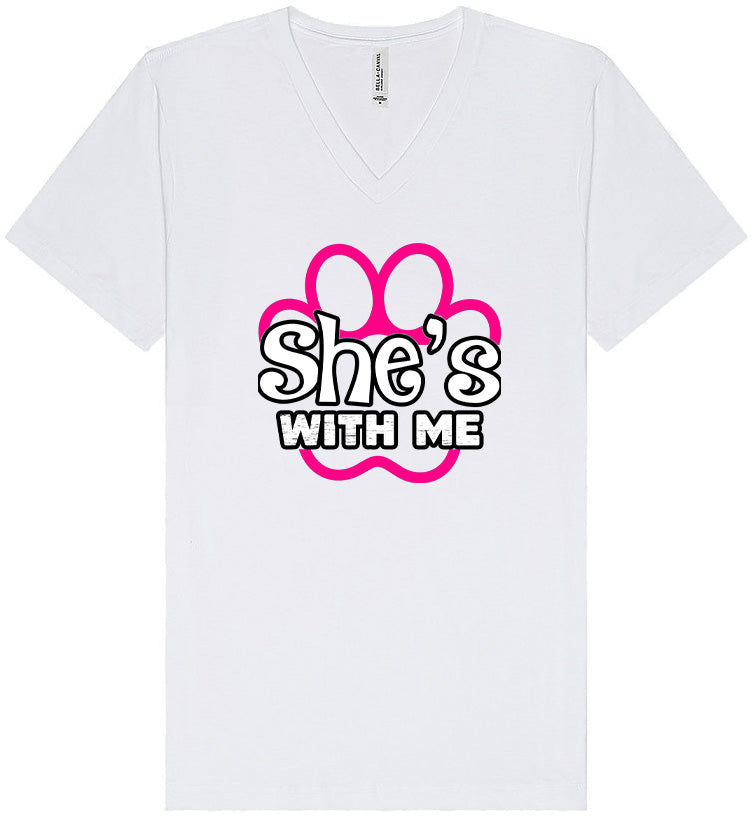 Neon Paws She's With Me Unisex V-Neck Shirt