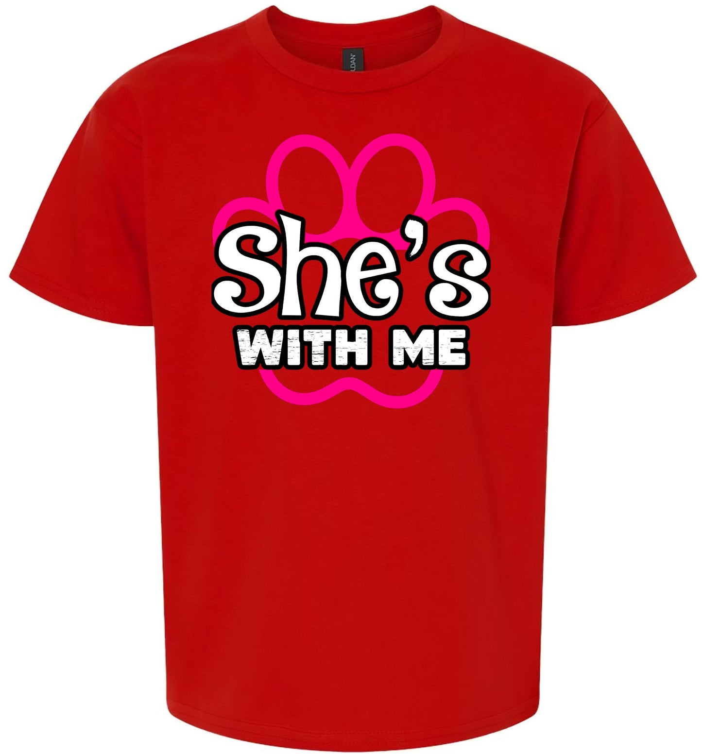 Neon Paws She's With Me Children's Gildan Soft Shirt