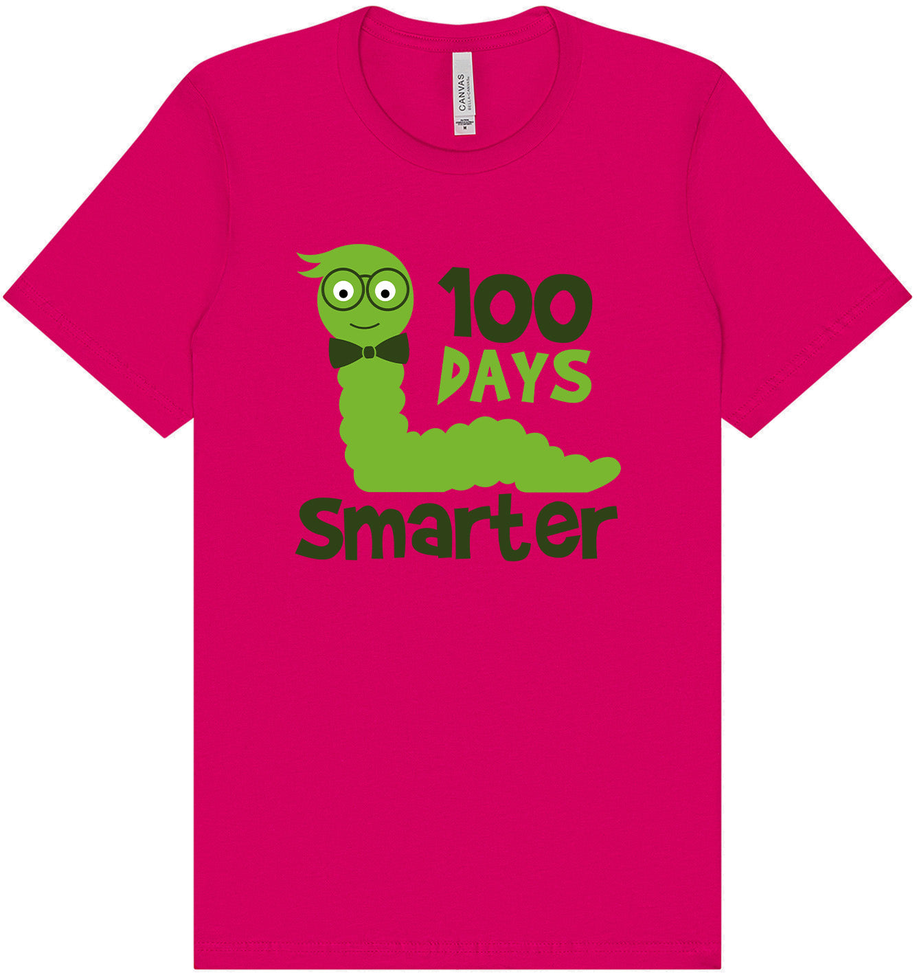 100 Days Smarter Green Worm Adult Bella Canvas Shirt
