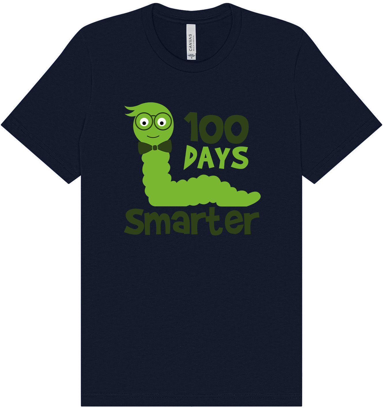 100 Days Smarter Green Worm Adult Bella Canvas Shirt