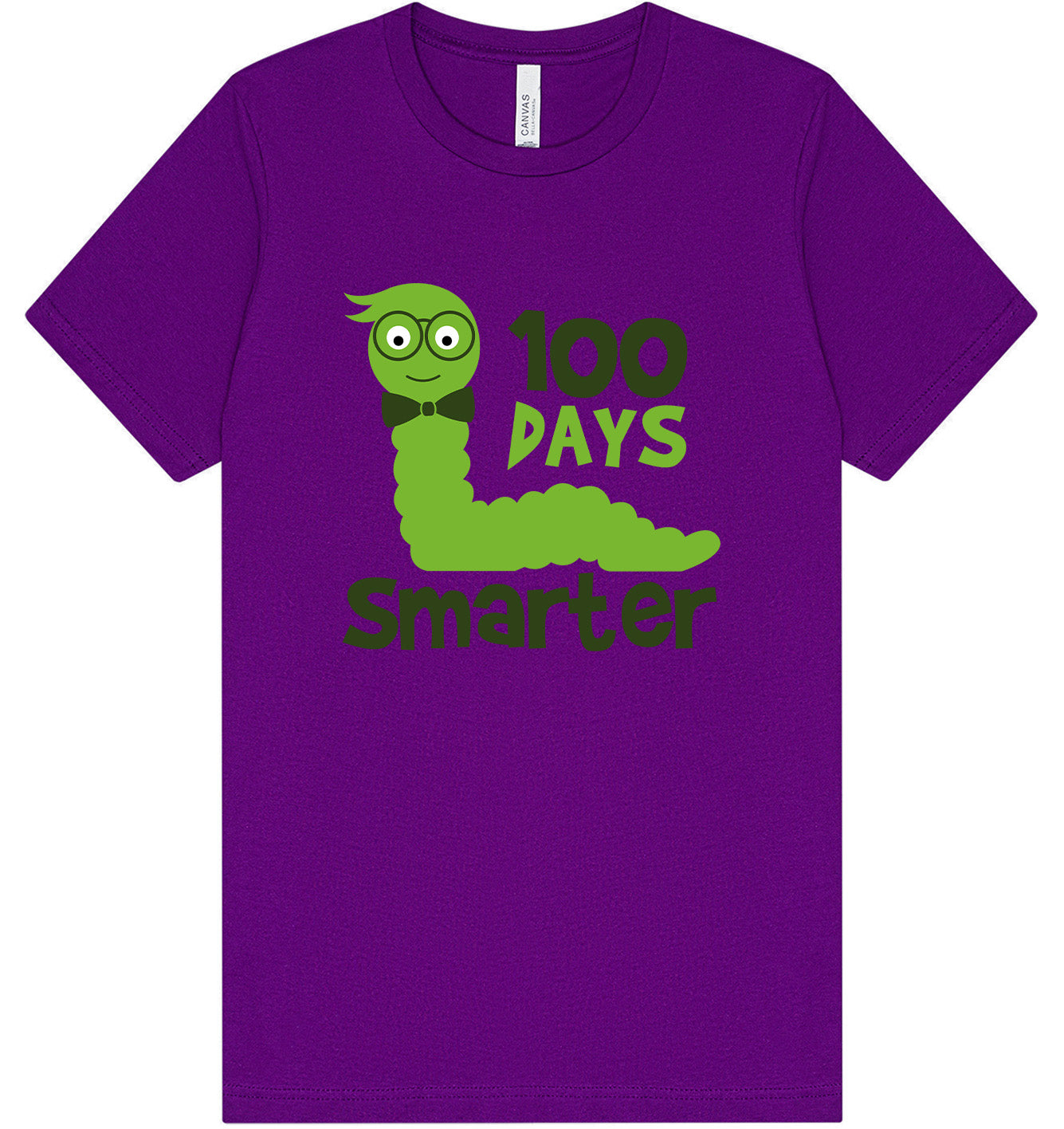 100 Days Smarter Green Worm Adult Bella Canvas Shirt