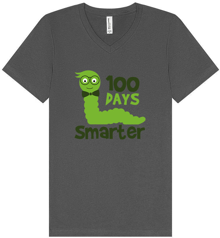 100 Days Smarter Green Worm Unisex V-Neck Shirt