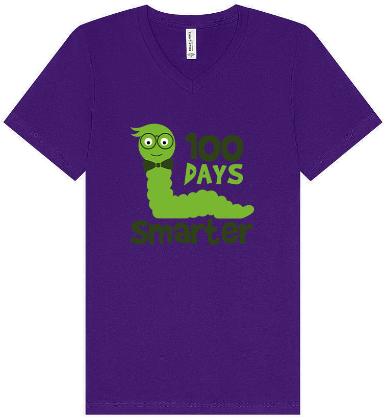 100 Days Smarter Green Worm Unisex V-Neck Shirt