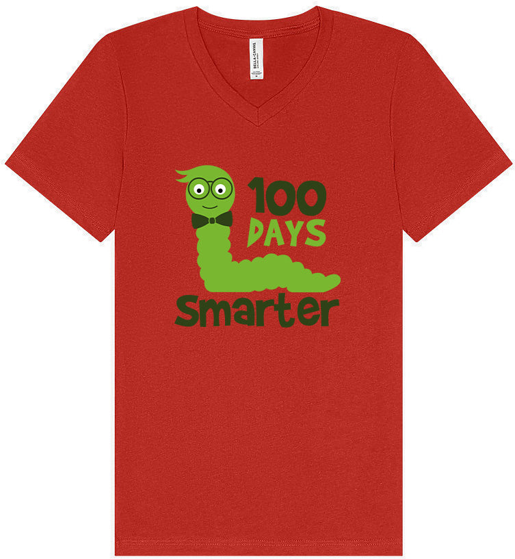 100 Days Smarter Green Worm Unisex V-Neck Shirt