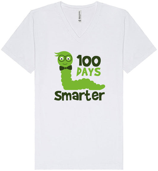 100 Days Smarter Green Worm Unisex V-Neck Shirt