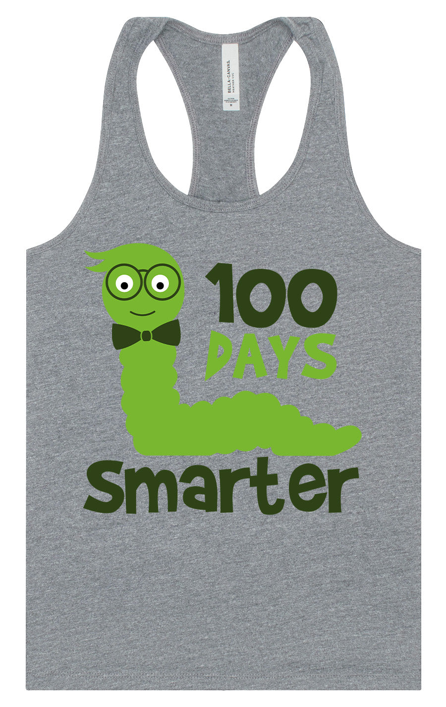100 Days Smarter Green Worm Women's Racerback Tank
