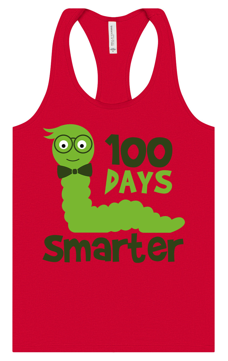 100 Days Smarter Green Worm Women's Racerback Tank