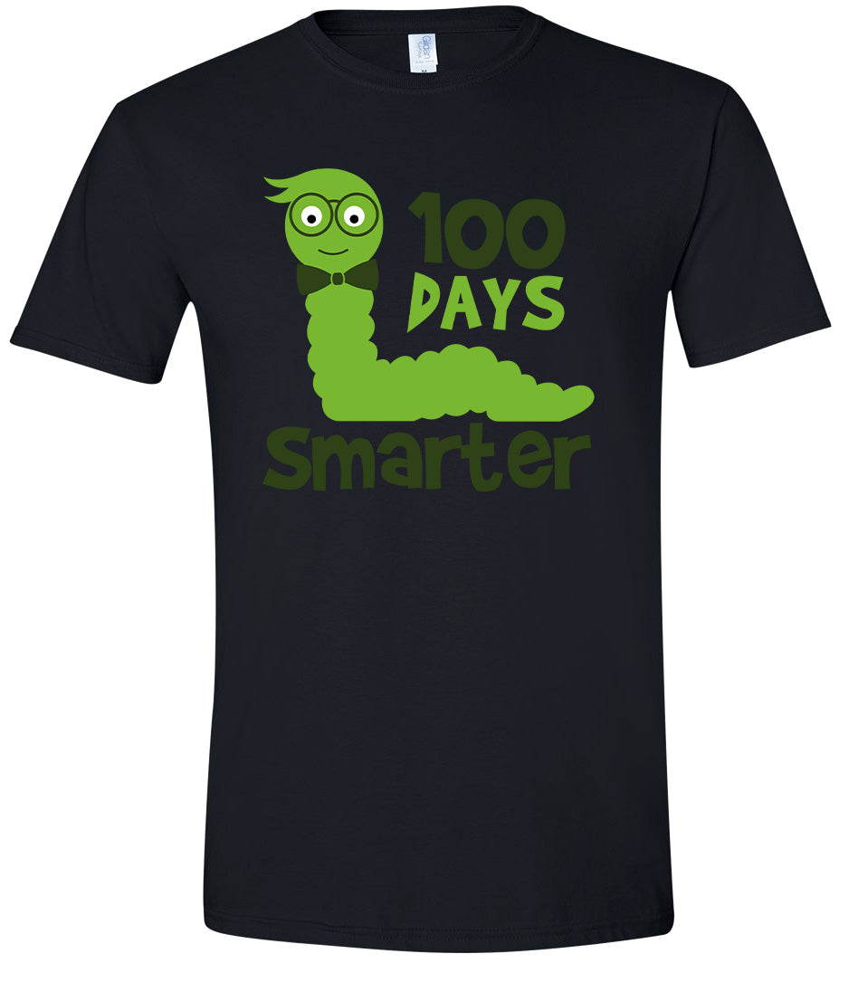 100 Days Smarter Green Worm Adult Gildan Soft Shirt