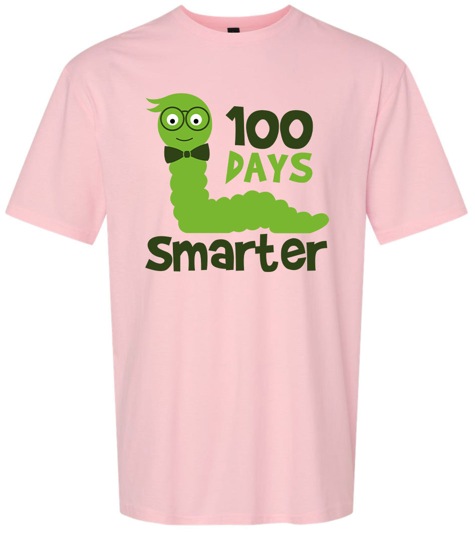100 Days Smarter Green Worm Adult Gildan Soft Shirt