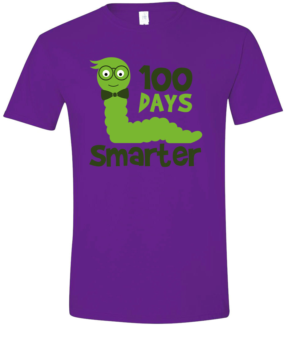 100 Days Smarter Green Worm Adult Gildan Soft Shirt