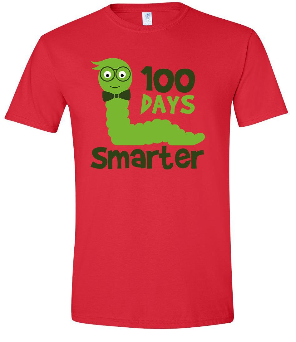 100 Days Smarter Green Worm Adult Gildan Soft Shirt