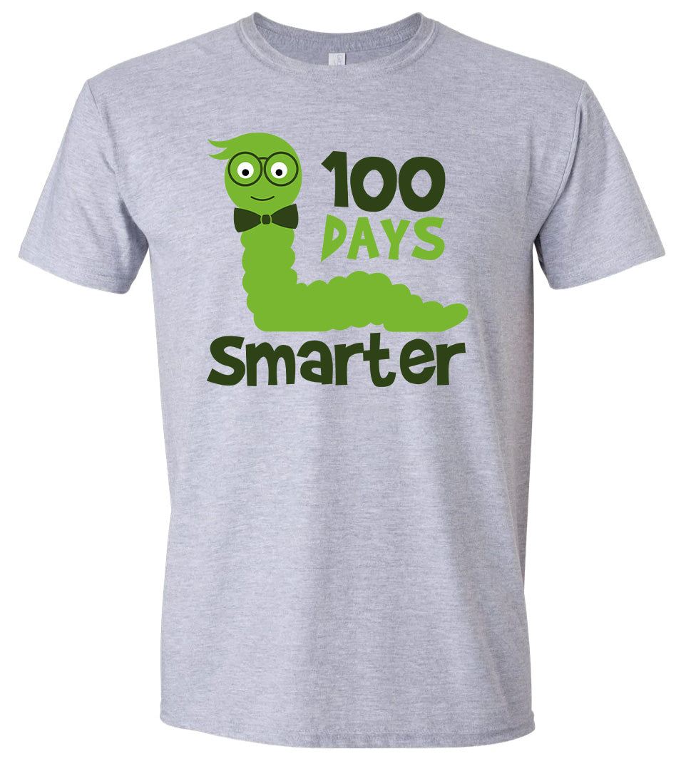 100 Days Smarter Green Worm Adult Gildan Soft Shirt