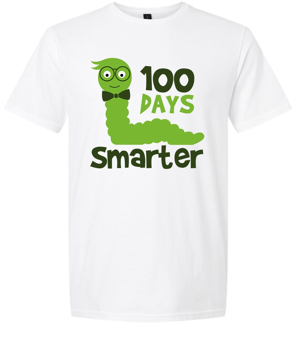 100 Days Smarter Green Worm Adult Gildan Soft Shirt