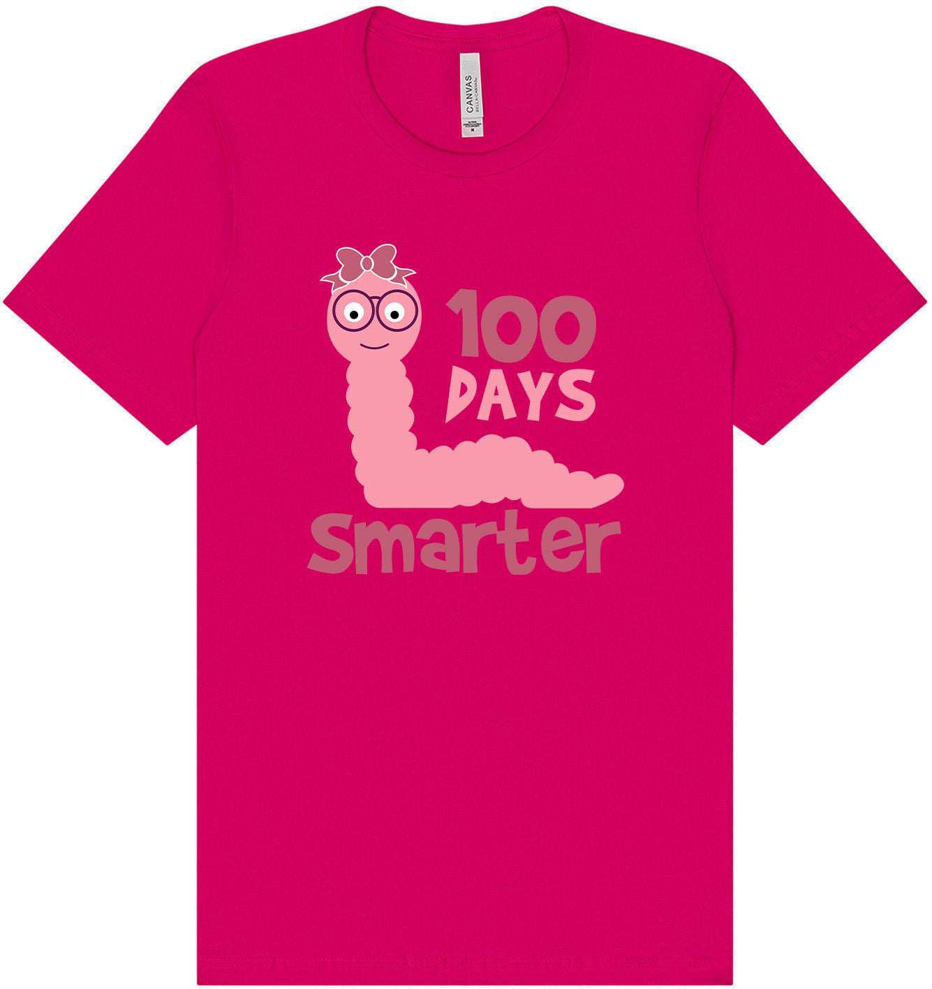 100 Days Smarter Pink Worm Adult Bella Canvas Shirt