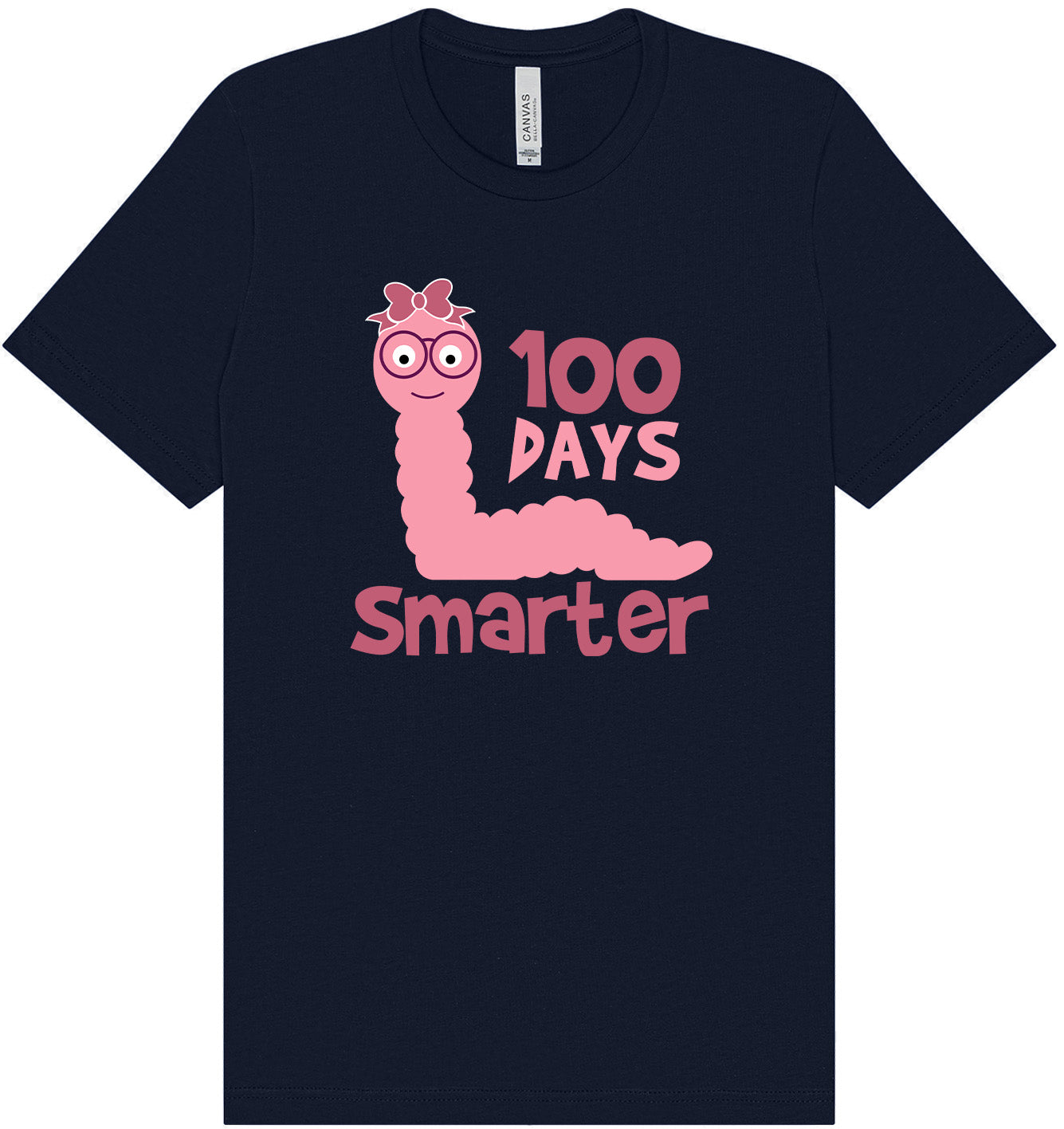 100 Days Smarter Pink Worm Adult Bella Canvas Shirt