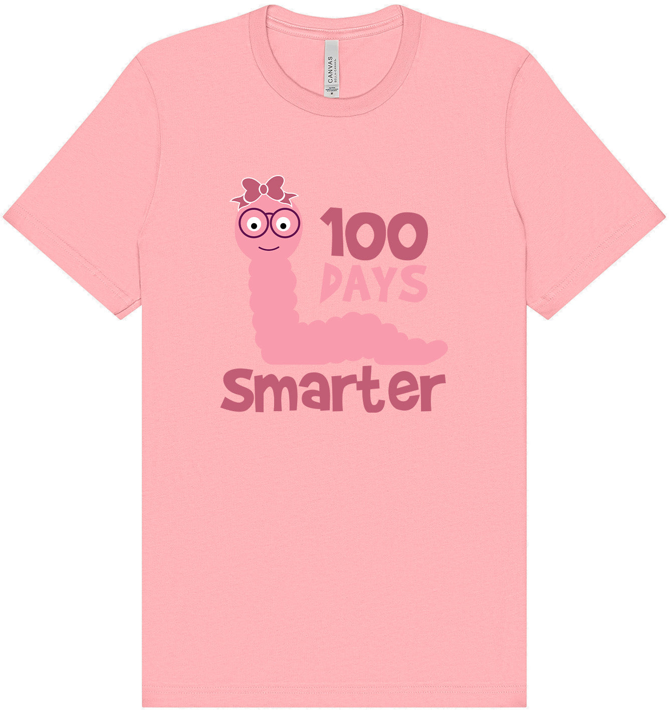100 Days Smarter Pink Worm Adult Bella Canvas Shirt
