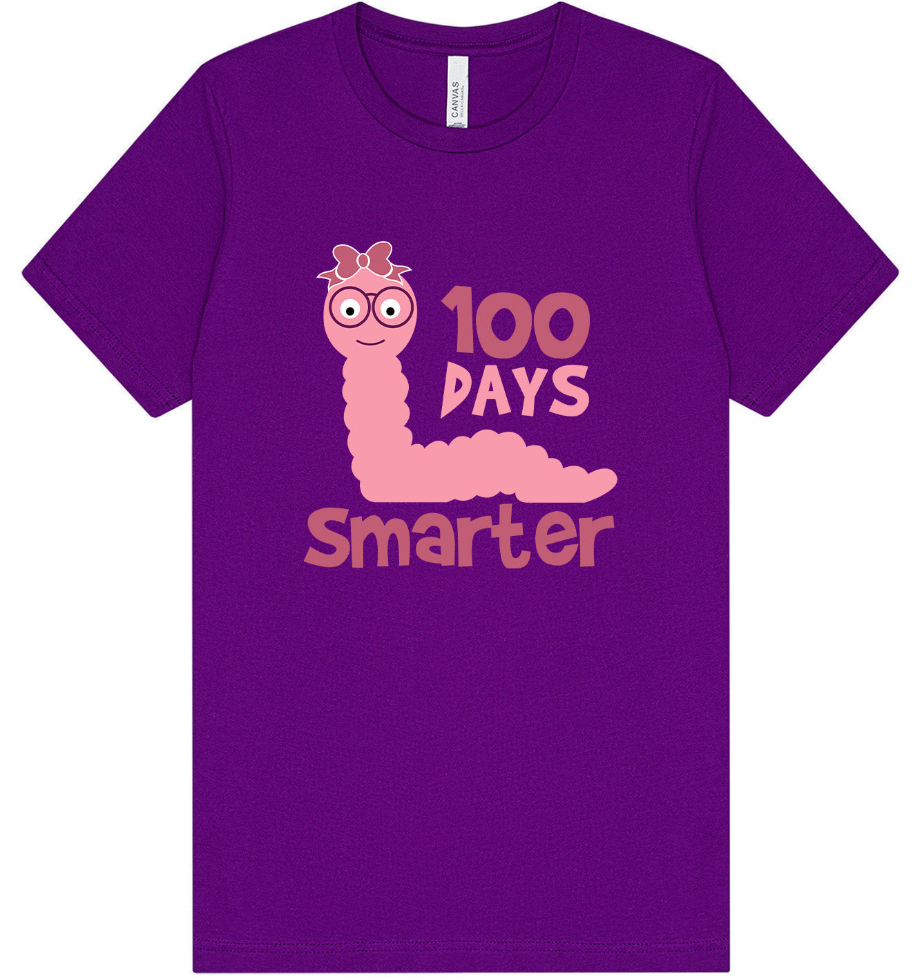 100 Days Smarter Pink Worm Adult Bella Canvas Shirt