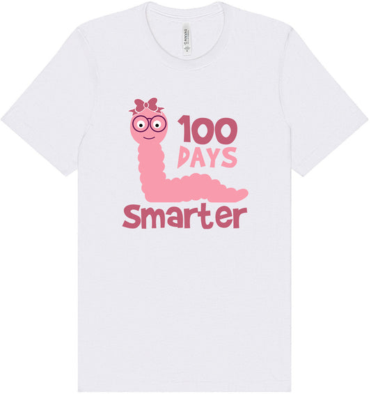 100 Days Smarter Pink Worm Adult Bella Canvas Shirt
