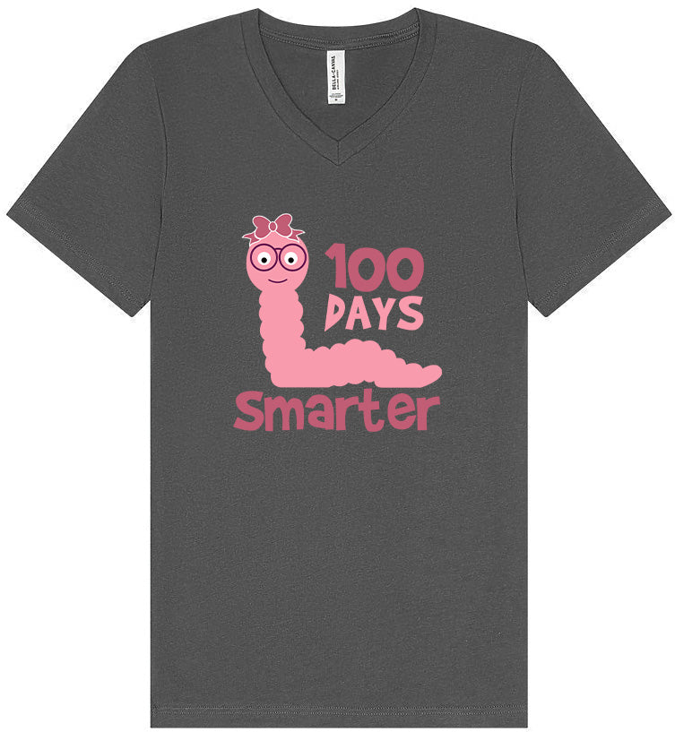 100 Days Smarter Pink Worm Unisex V-Neck Shirt