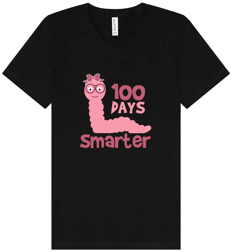 100 Days Smarter Pink Worm Unisex V-Neck Shirt