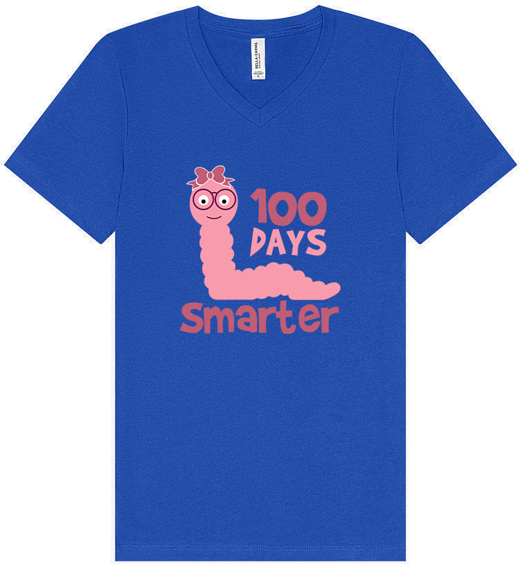 100 Days Smarter Pink Worm Unisex V-Neck Shirt