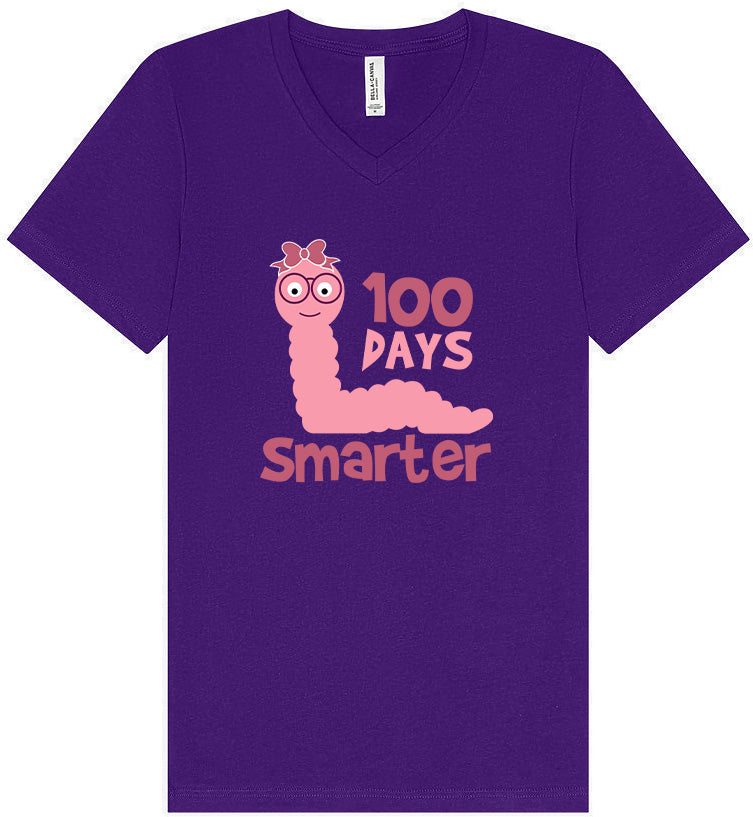 100 Days Smarter Pink Worm Unisex V-Neck Shirt