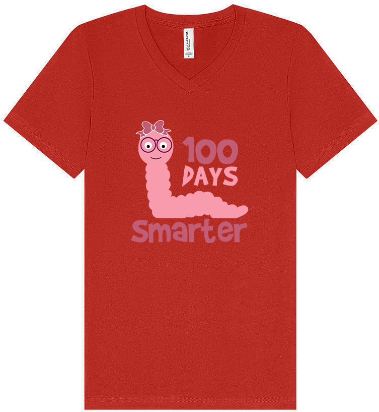 100 Days Smarter Pink Worm Unisex V-Neck Shirt