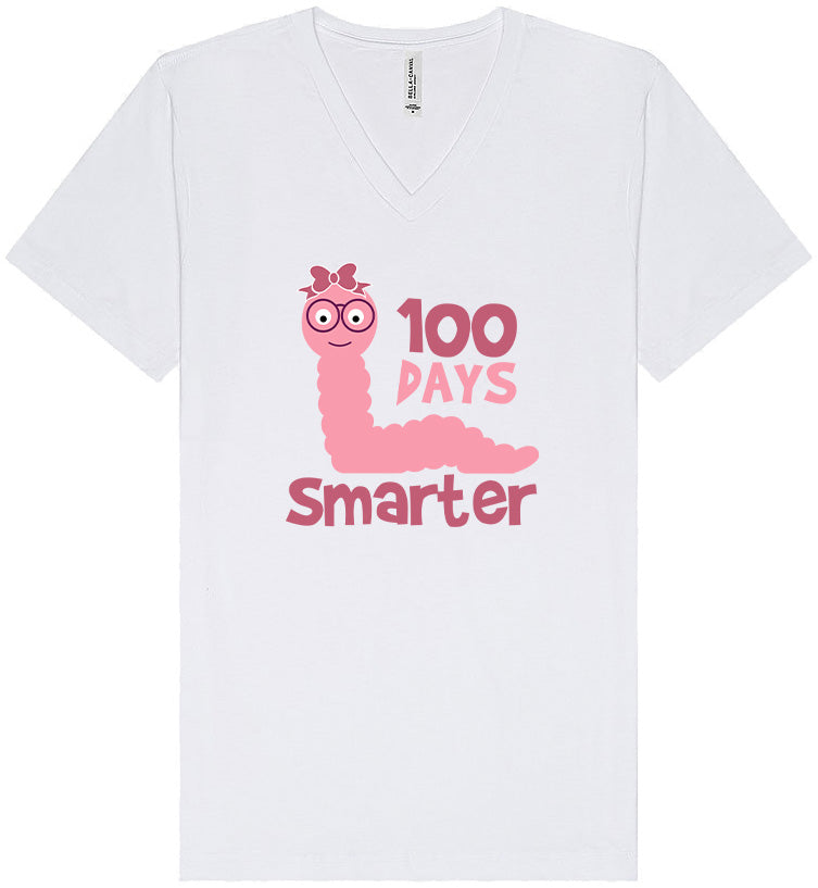 100 Days Smarter Pink Worm Unisex V-Neck Shirt