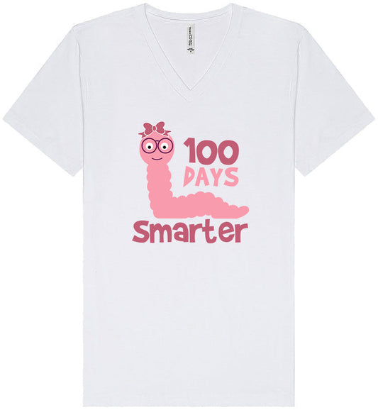 100 Days Smarter Pink Worm Unisex V-Neck Shirt