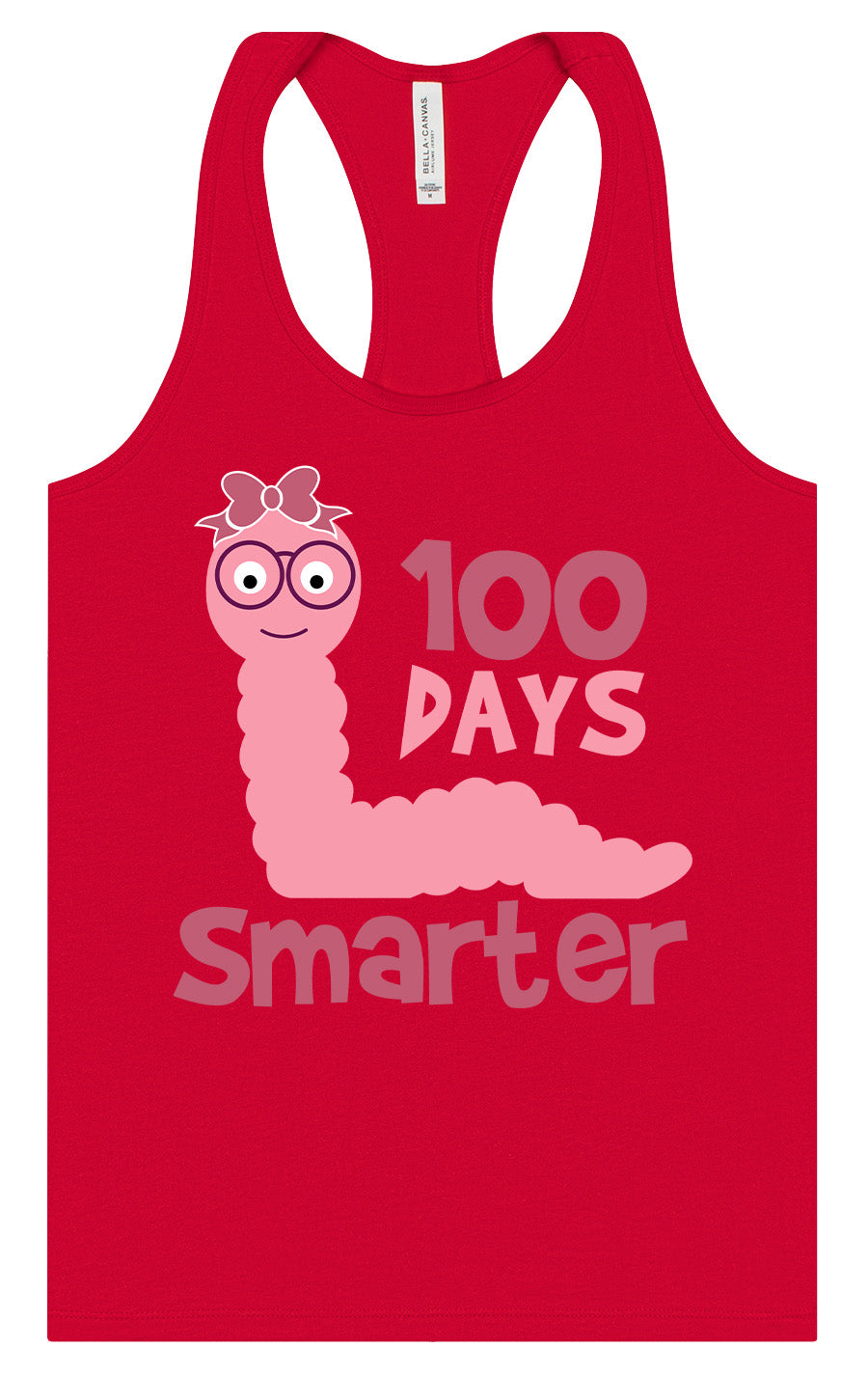 100 Days Smarter Pink Worm Women's Racerback Tank