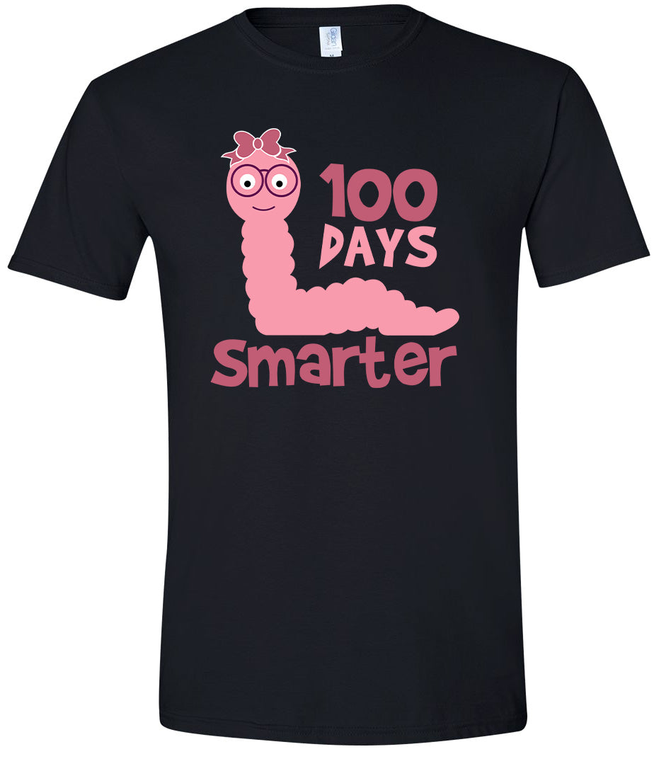 100 Days Smarter Pink Worm Adult Gildan Soft Shirt