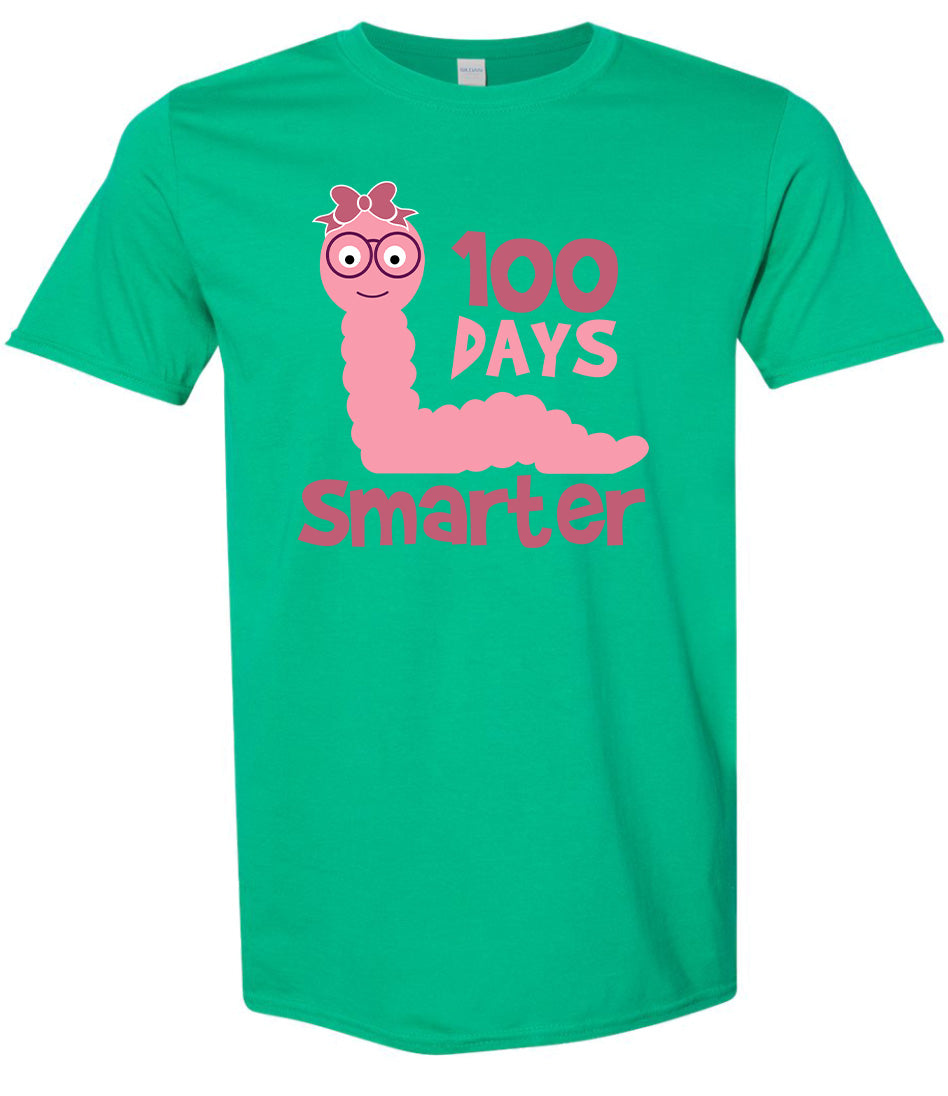 100 Days Smarter Pink Worm Adult Gildan Soft Shirt