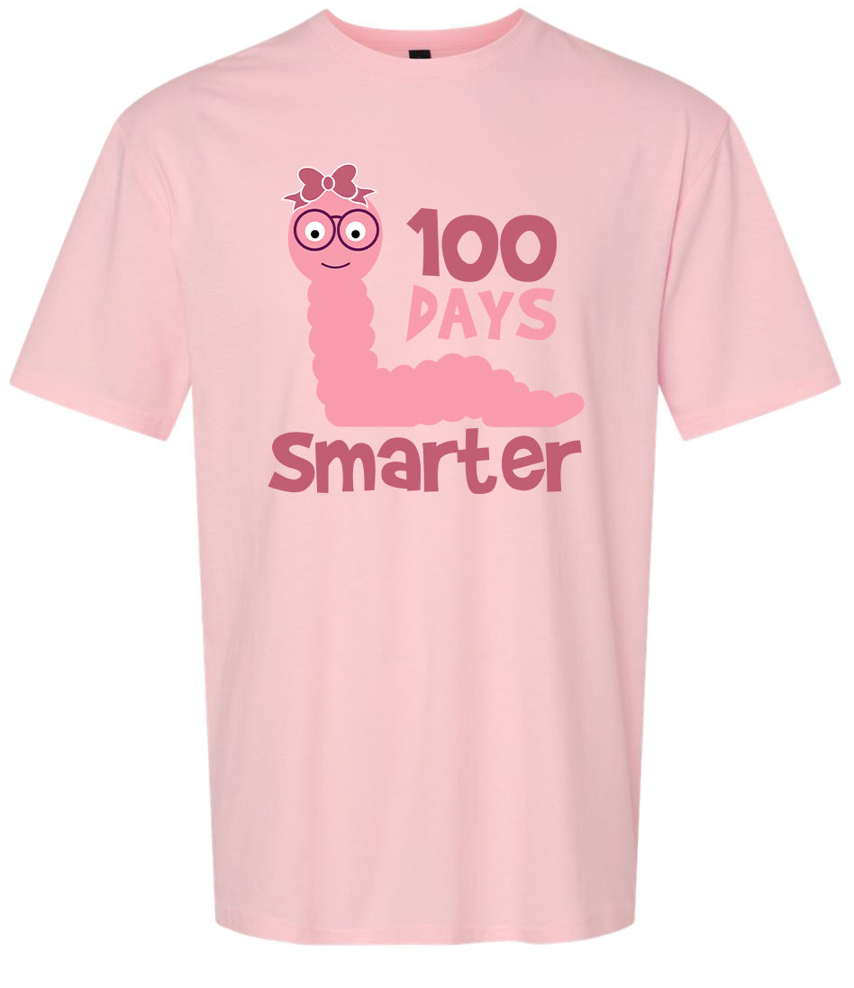100 Days Smarter Pink Worm Adult Gildan Soft Shirt