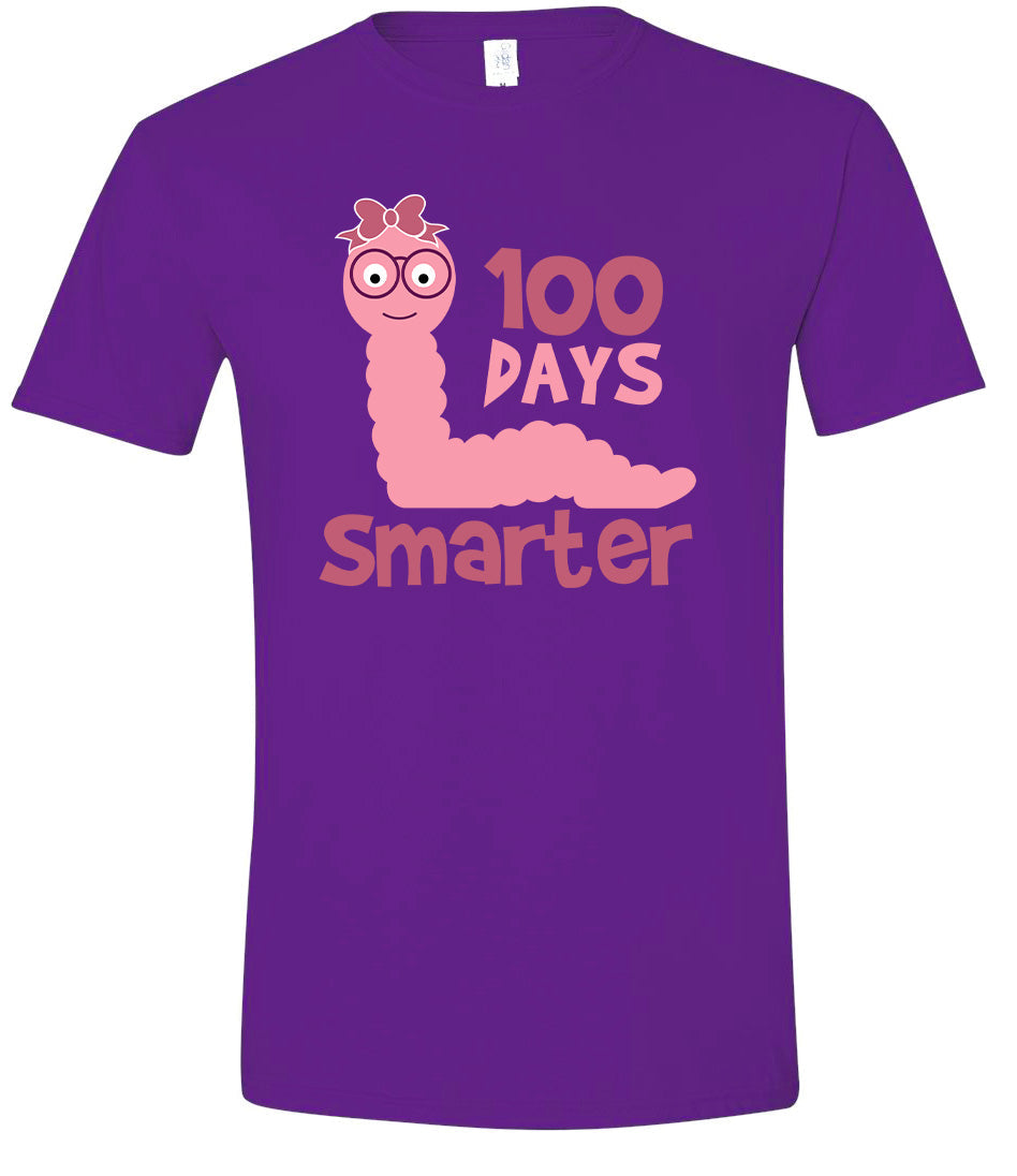 100 Days Smarter Pink Worm Adult Gildan Soft Shirt