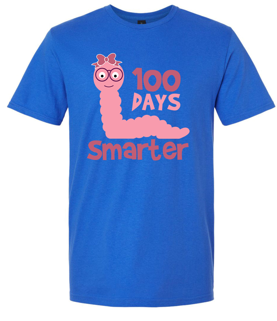 100 Days Smarter Pink Worm Adult Gildan Soft Shirt