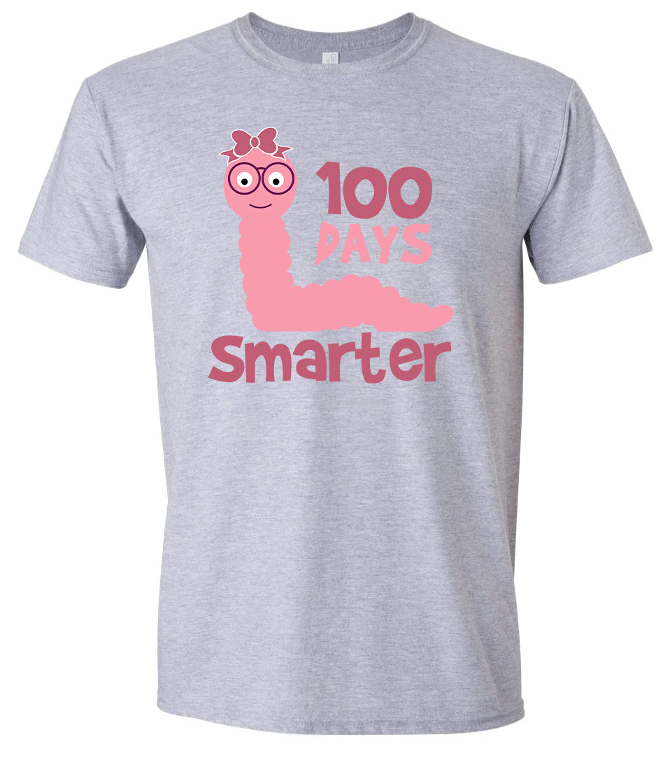 100 Days Smarter Pink Worm Adult Gildan Soft Shirt