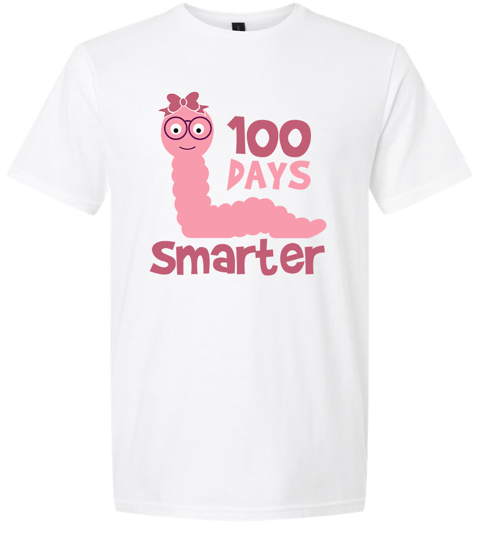 100 Days Smarter Pink Worm Adult Gildan Soft Shirt